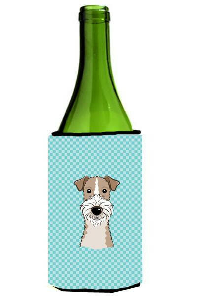 Checkerboard Blue Wire Haired Fox Terrier Wine Bottle Beverage Insulator Hugger BB1185LITERK by Caroline's Treasures