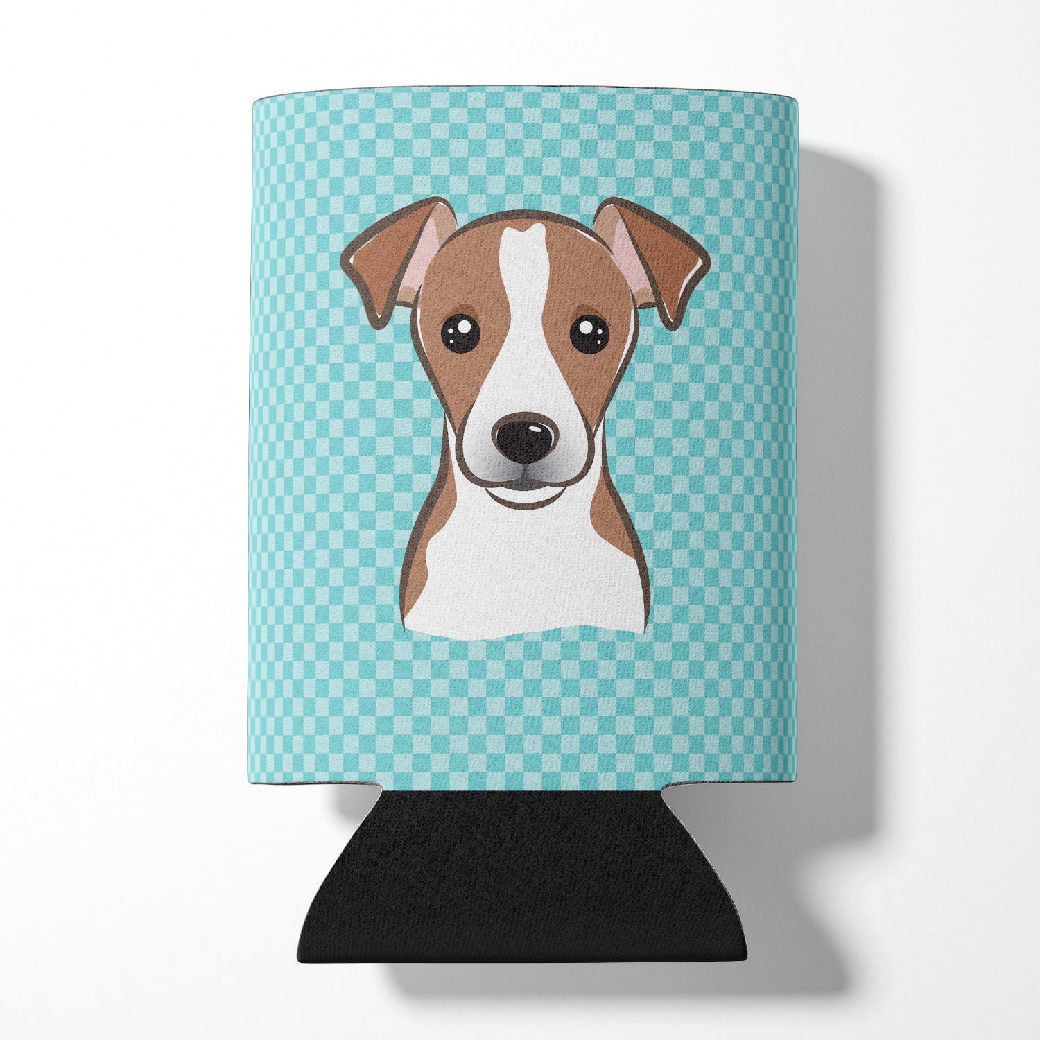 Checkerboard Blue Jack Russell Terrier Can or Bottle Hugger BB1198CC.
