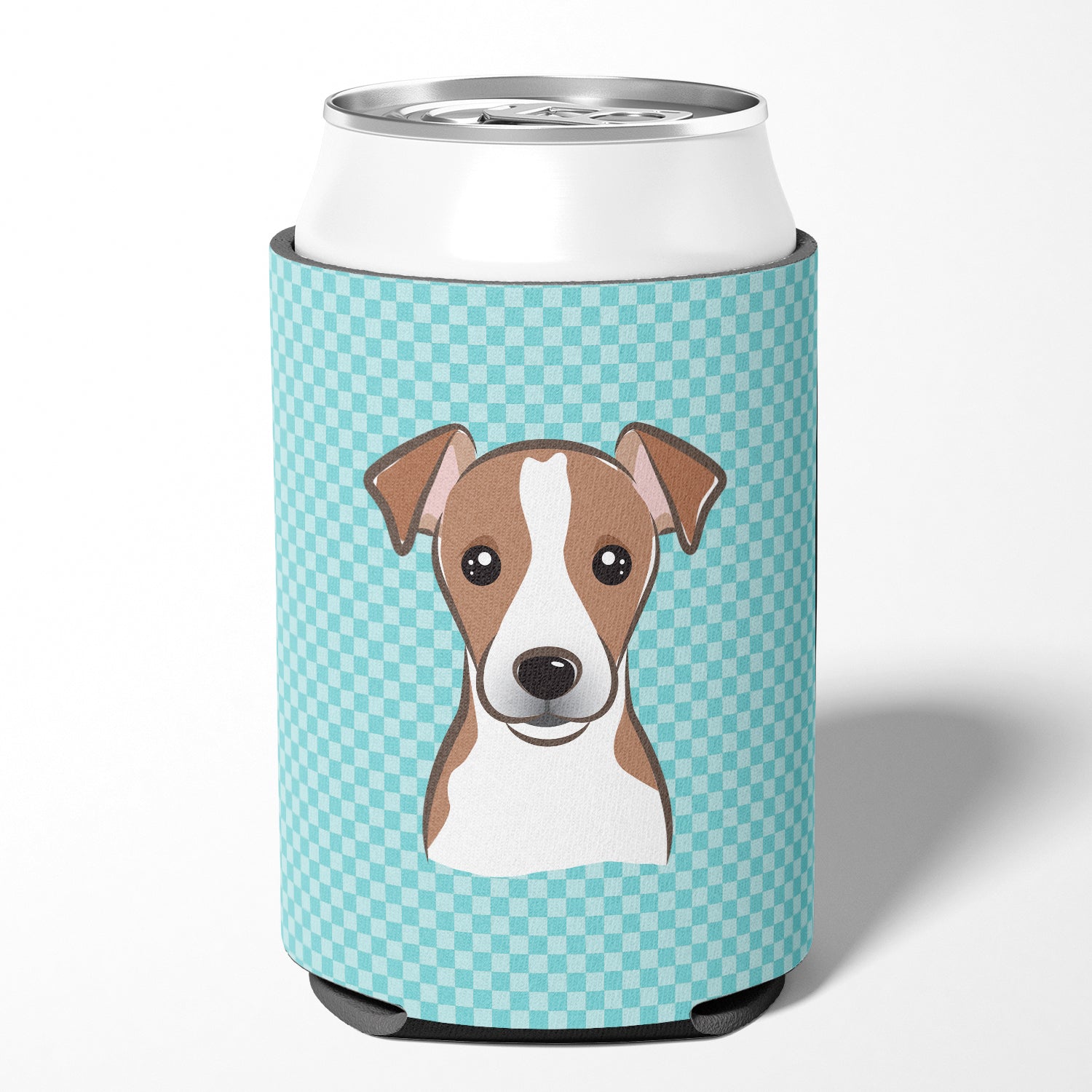 Checkerboard Blue Jack Russell Terrier Can or Bottle Hugger BB1198CC.