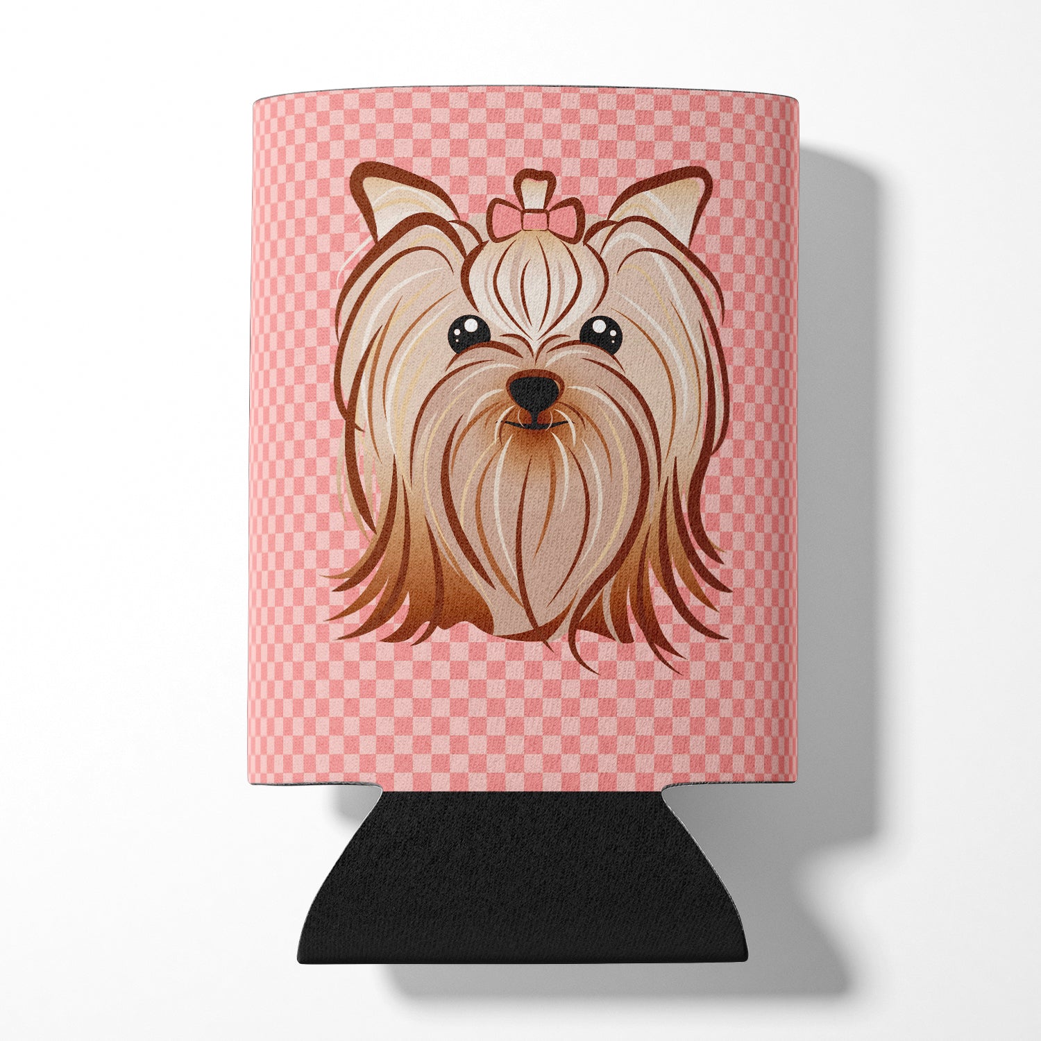 Checkerboard Pink Yorkie Yorkshire Terrier Can or Bottle Hugger BB1204CC.