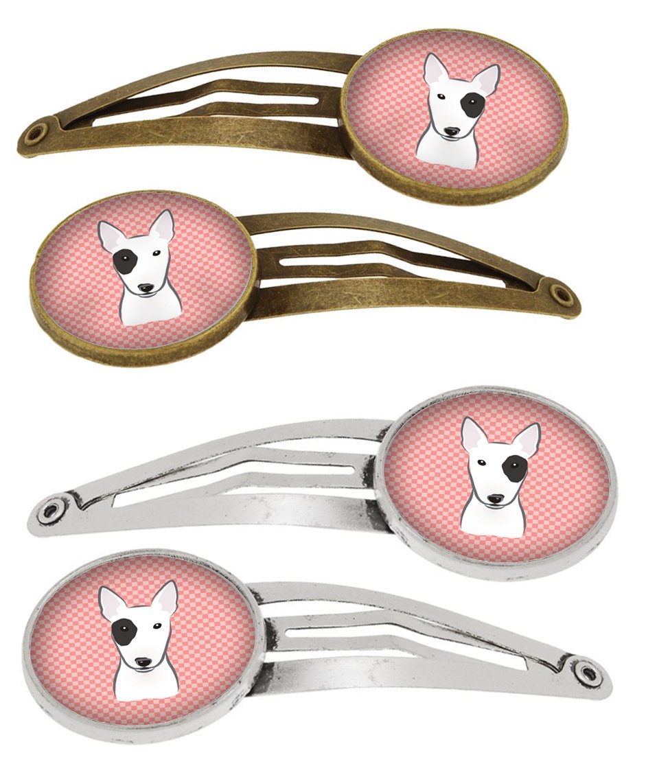 Checkerboard Pink Bull Terrier Set of 4 Barrettes Hair Clips BB1209HCS4 by Caroline's Treasures