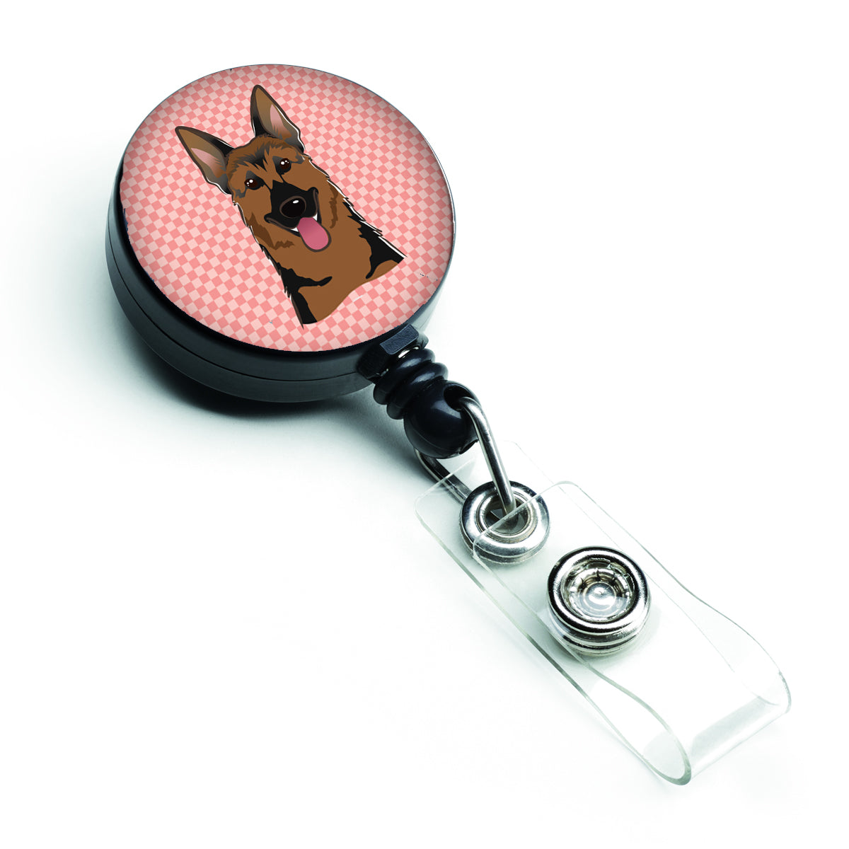 Checkerboard Pink German Shepherd Retractable Badge Reel BB1211BR.