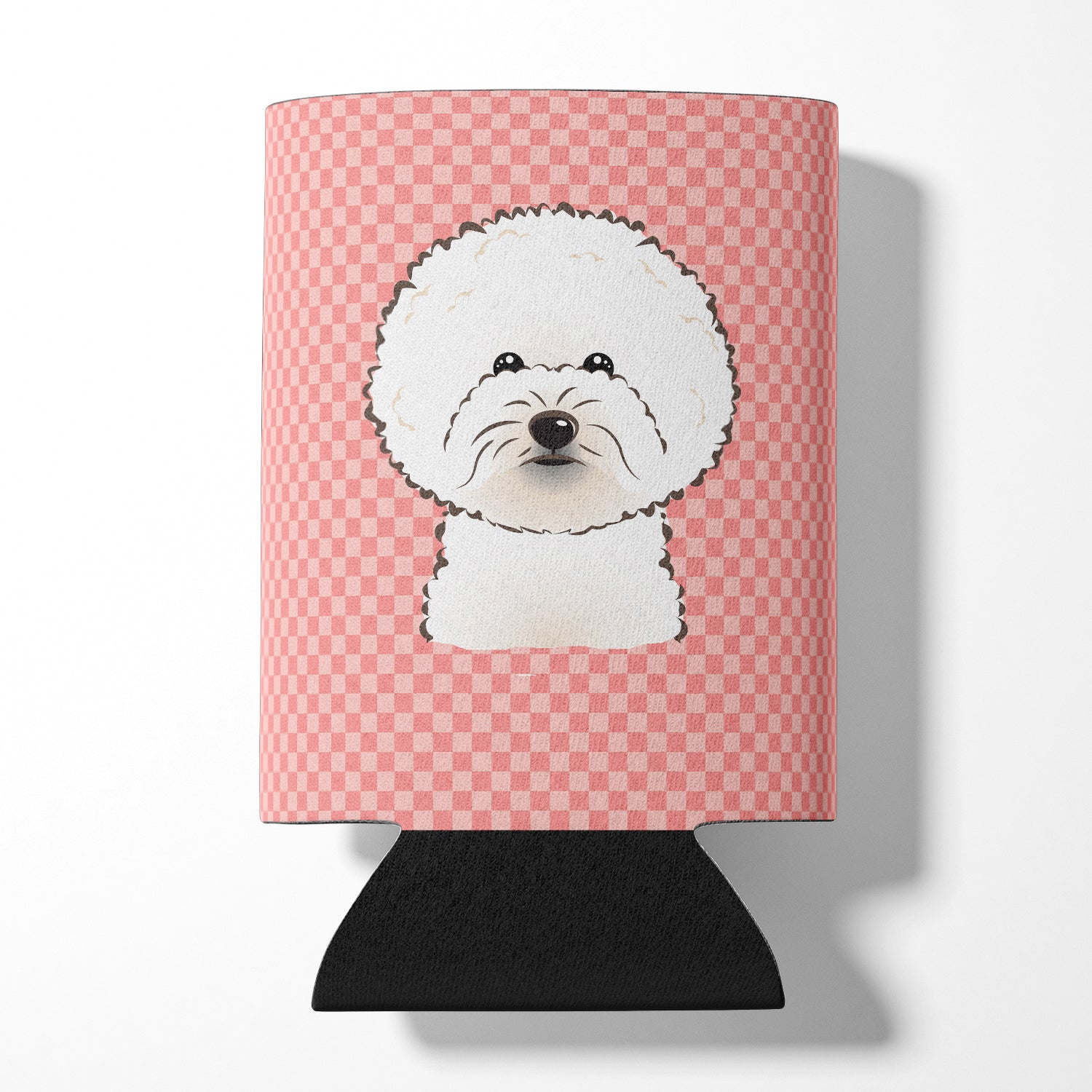 Checkerboard Pink Bichon Frise Can or Bottle Hugger BB1217CC.