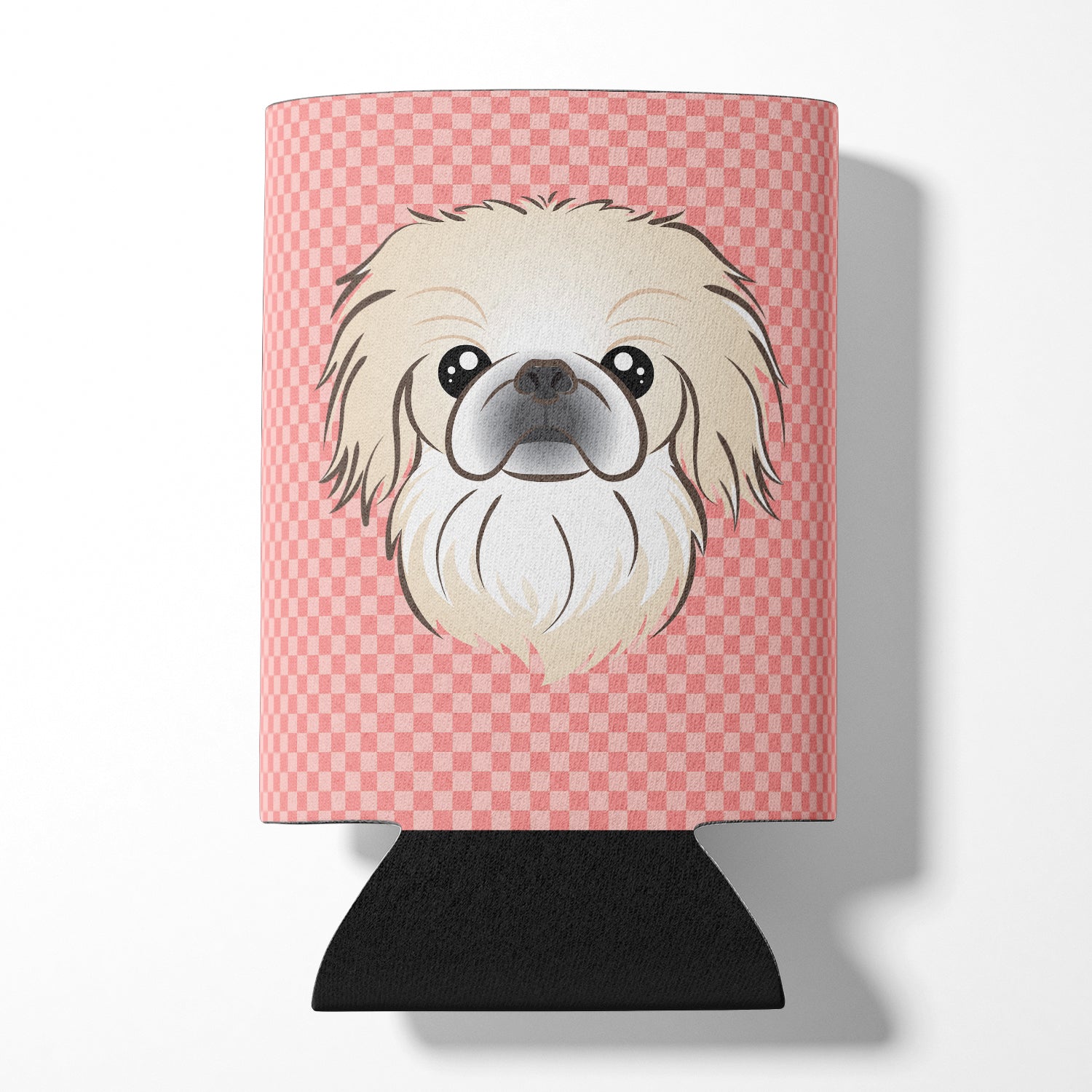 Checkerboard Pink Pekingese Can or Bottle Hugger BB1221CC.