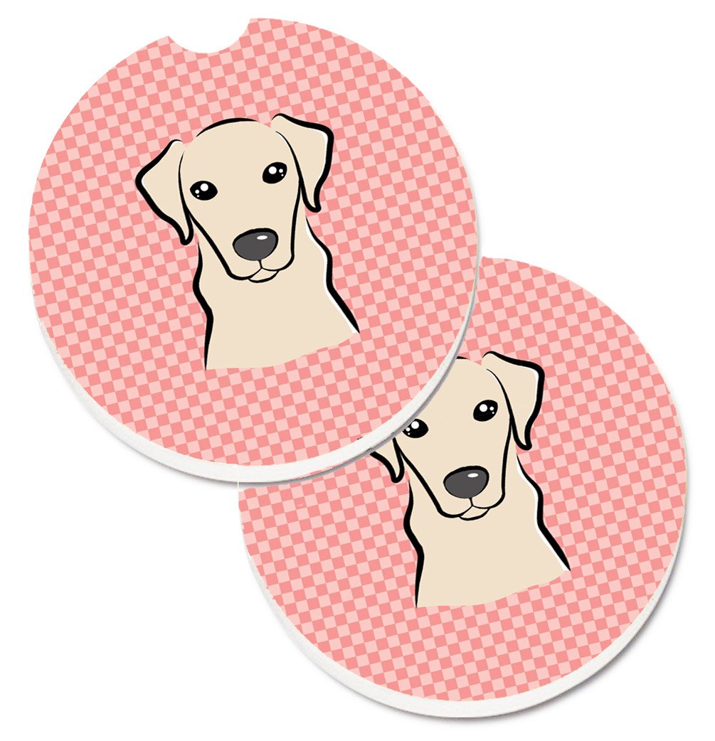 Checkerboard Pink Yellow Labrador Set of 2 Cup Holder Car Coasters BB1222CARC by Caroline's Treasures