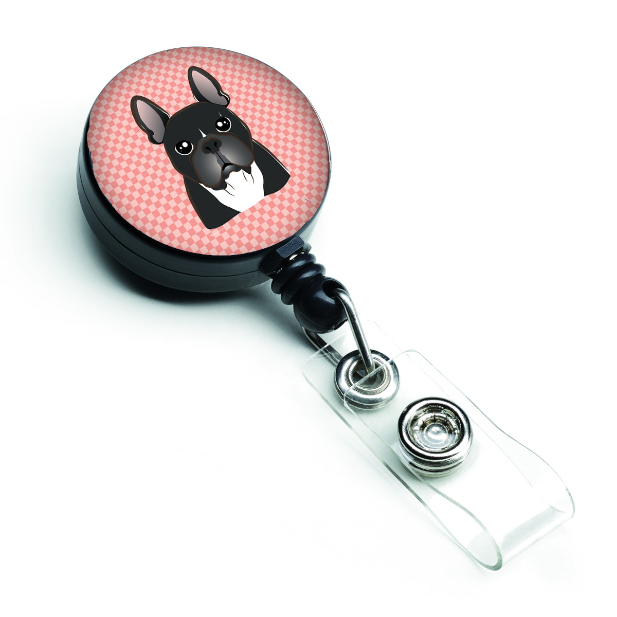 Checkerboard Pink French Bulldog Retractable Badge Reel BB1227BR.