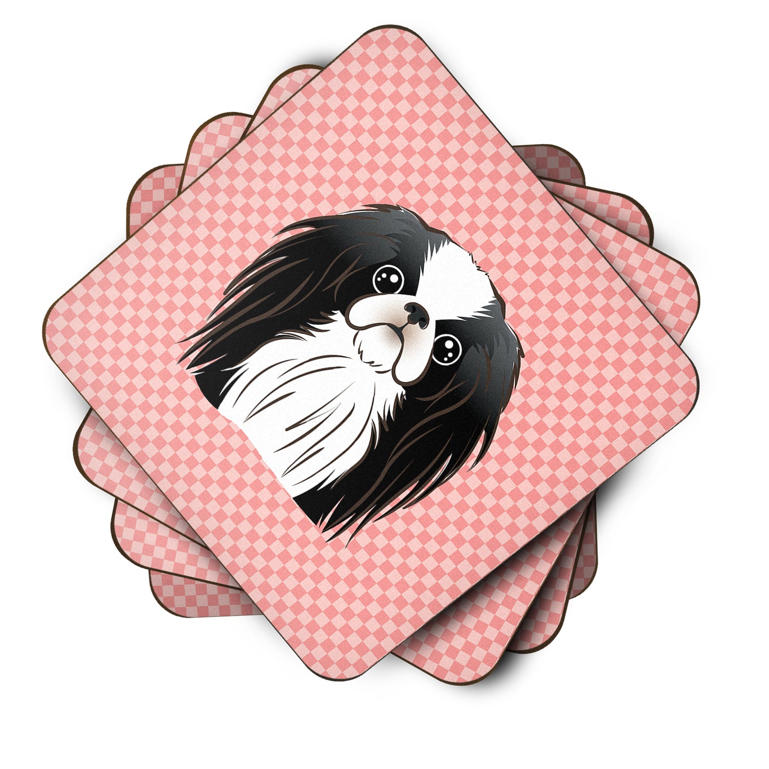 Set of 4 Checkerboard Pink Japanese Chin Foam Coasters BB1230FC - the-store.com