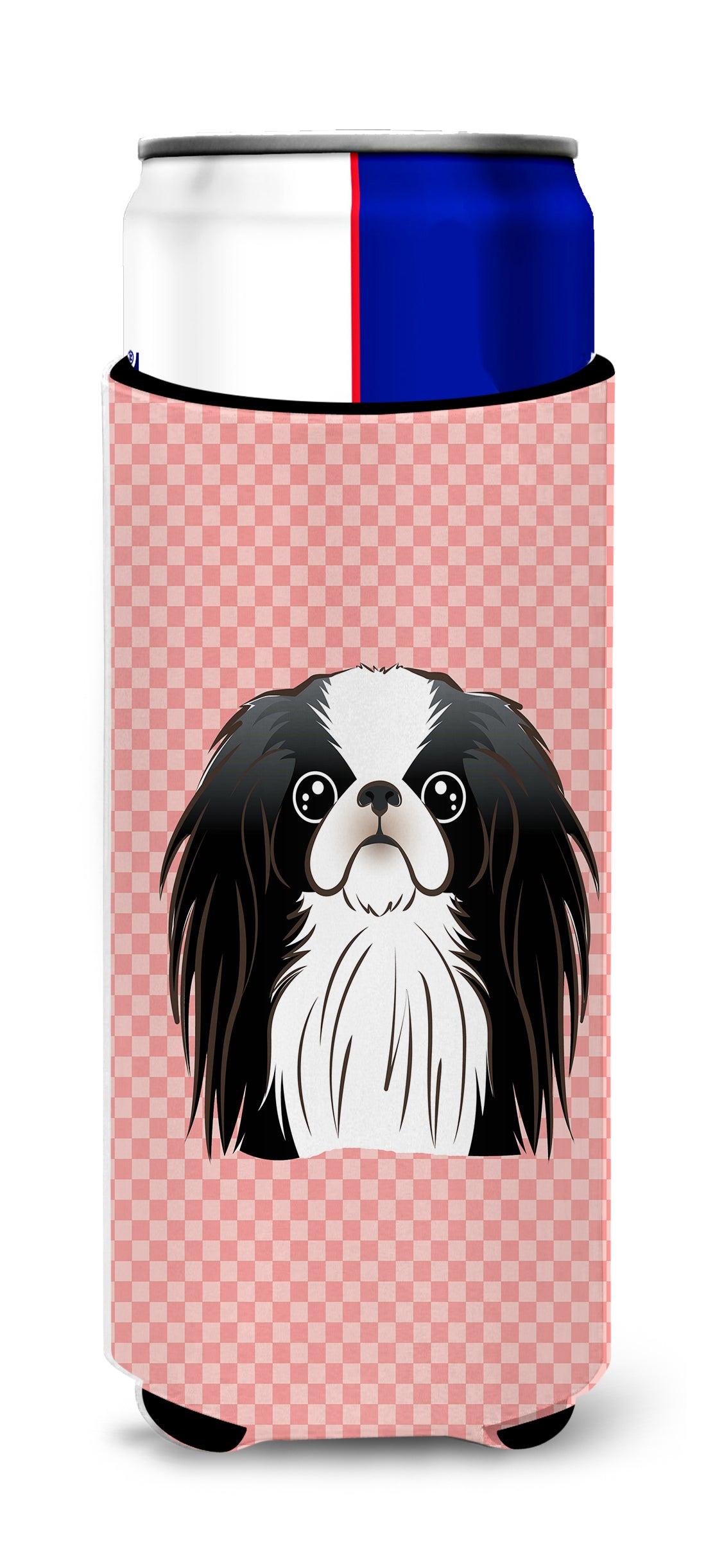 Checkerboard Pink Japanese Chin Ultra Beverage Insulators for slim cans BB1230MUK