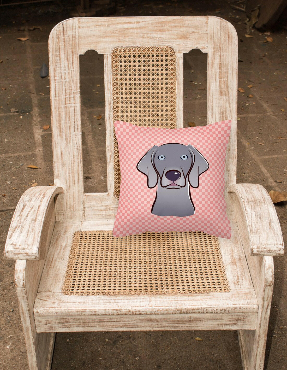 Checkerboard Blue Weimaraner Canvas Fabric Decorative Pillow BB1231PW1414 - the-store.com