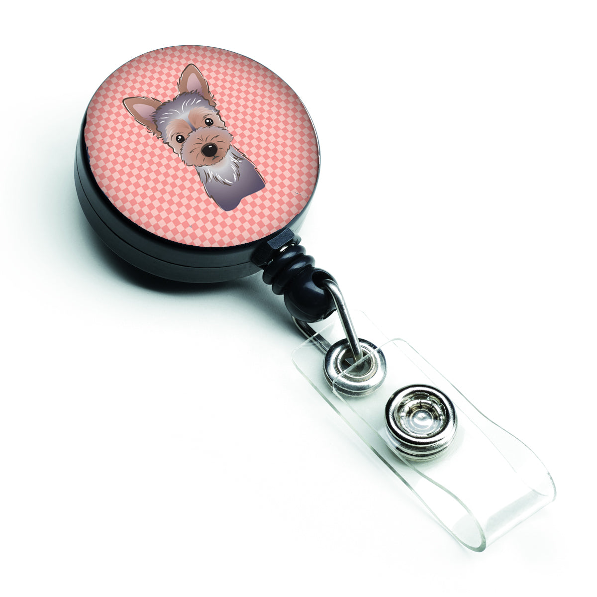Checkerboard Pink Yorkie Puppy Retractable Badge Reel BB1232BR.