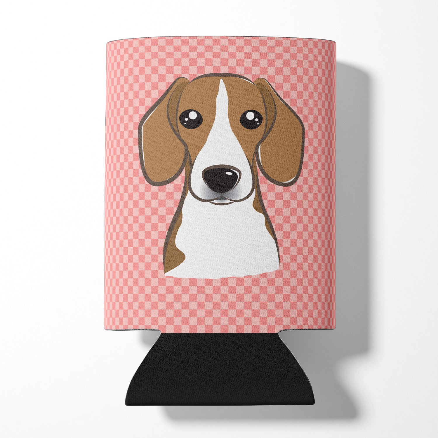 Checkerboard Pink Beagle Can or Bottle Hugger BB1239CC.