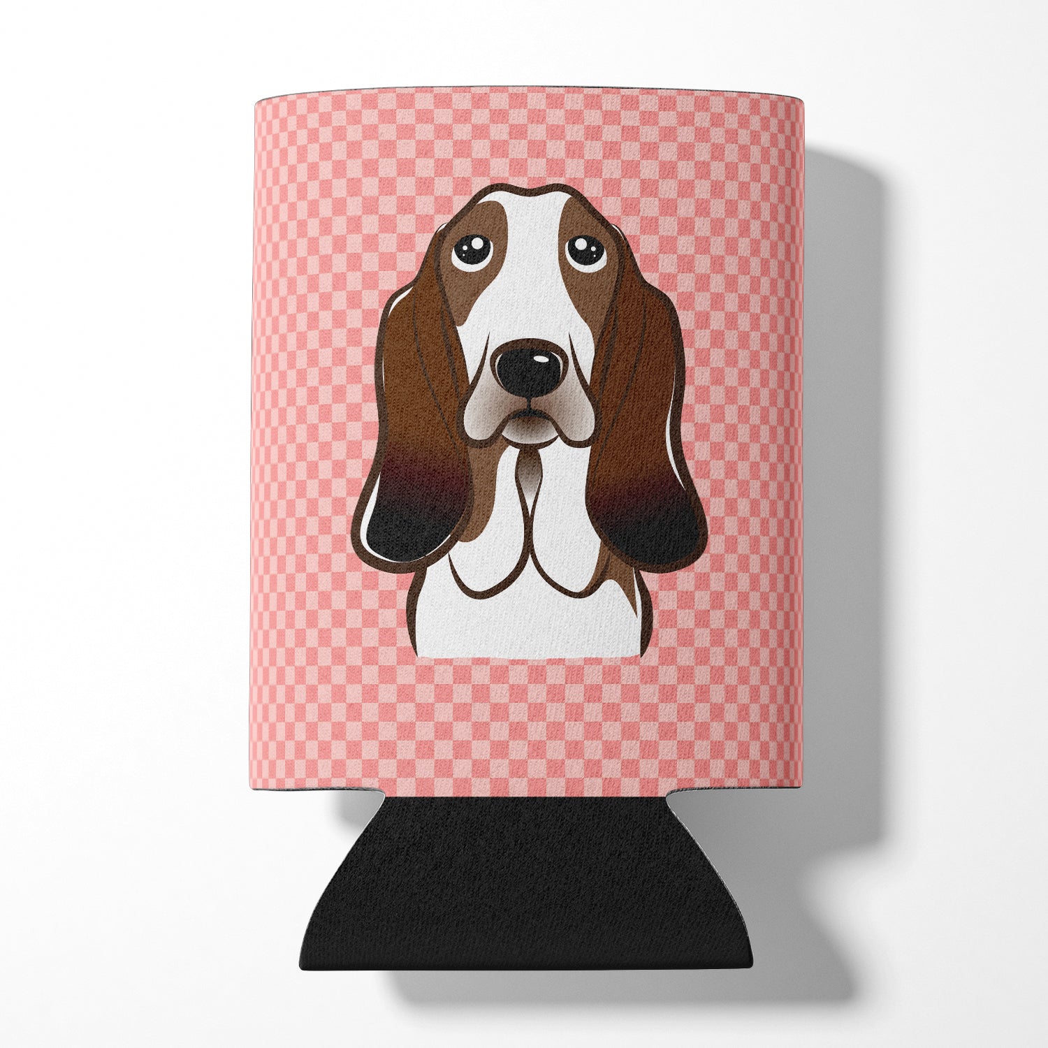 Checkerboard Pink Basset Hound Can or Bottle Hugger BB1243CC.