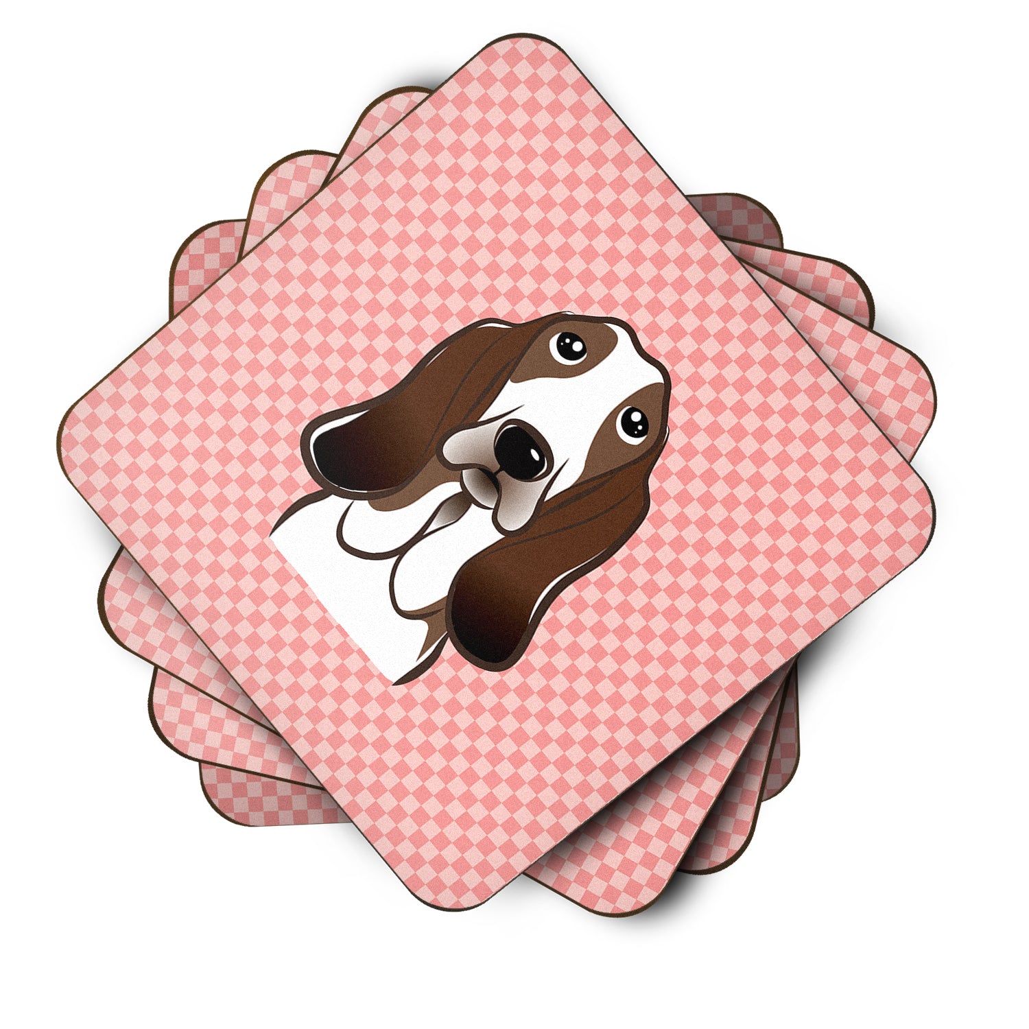 Set of 4 Checkerboard Pink Basset Hound Foam Coasters BB1243FC - the-store.com