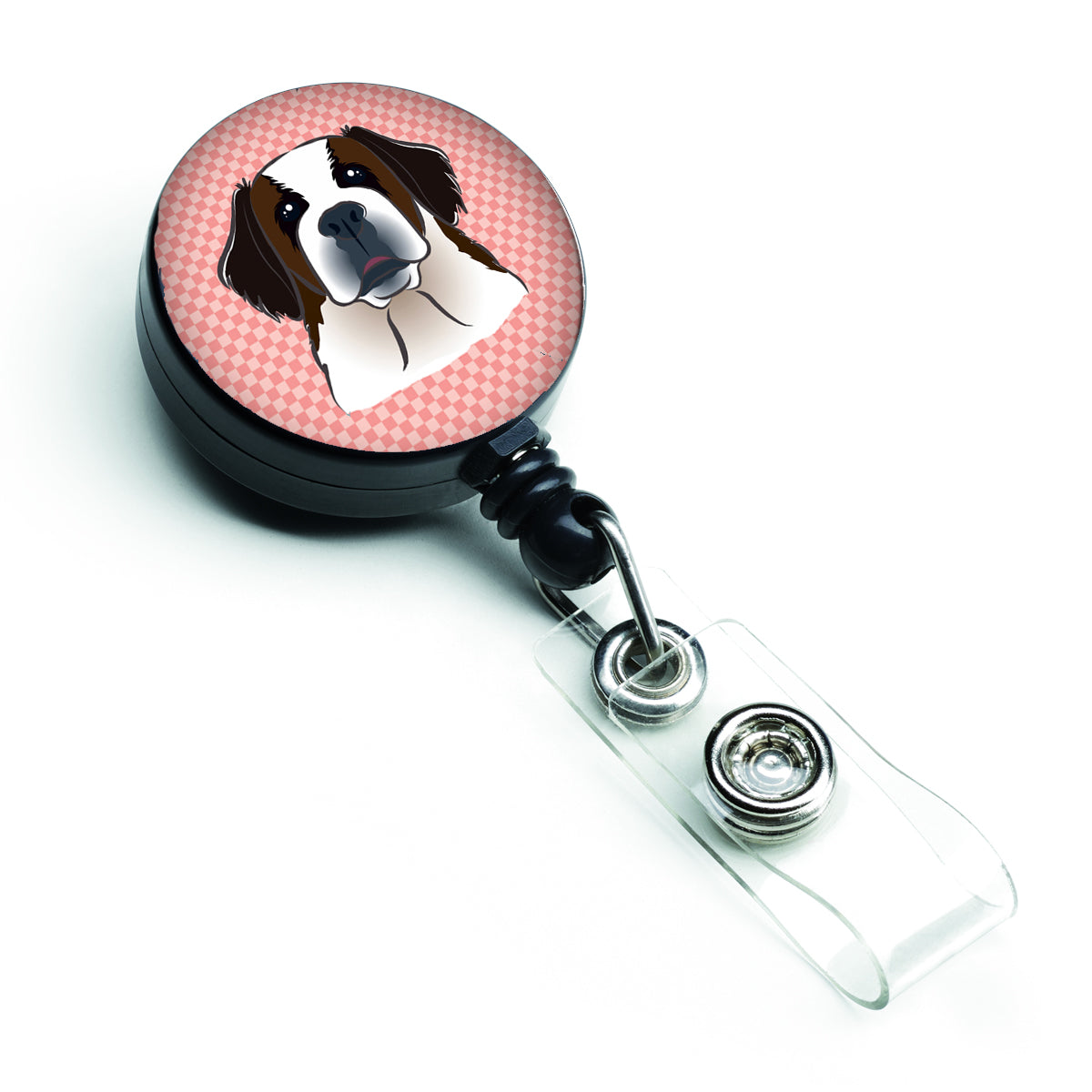 Checkerboard Pink Saint Bernard Retractable Badge Reel BB1246BR.