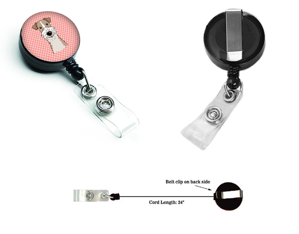 Checkerboard Pink Wire Haired Fox Terrier Retractable Badge Reel BB1247BR.