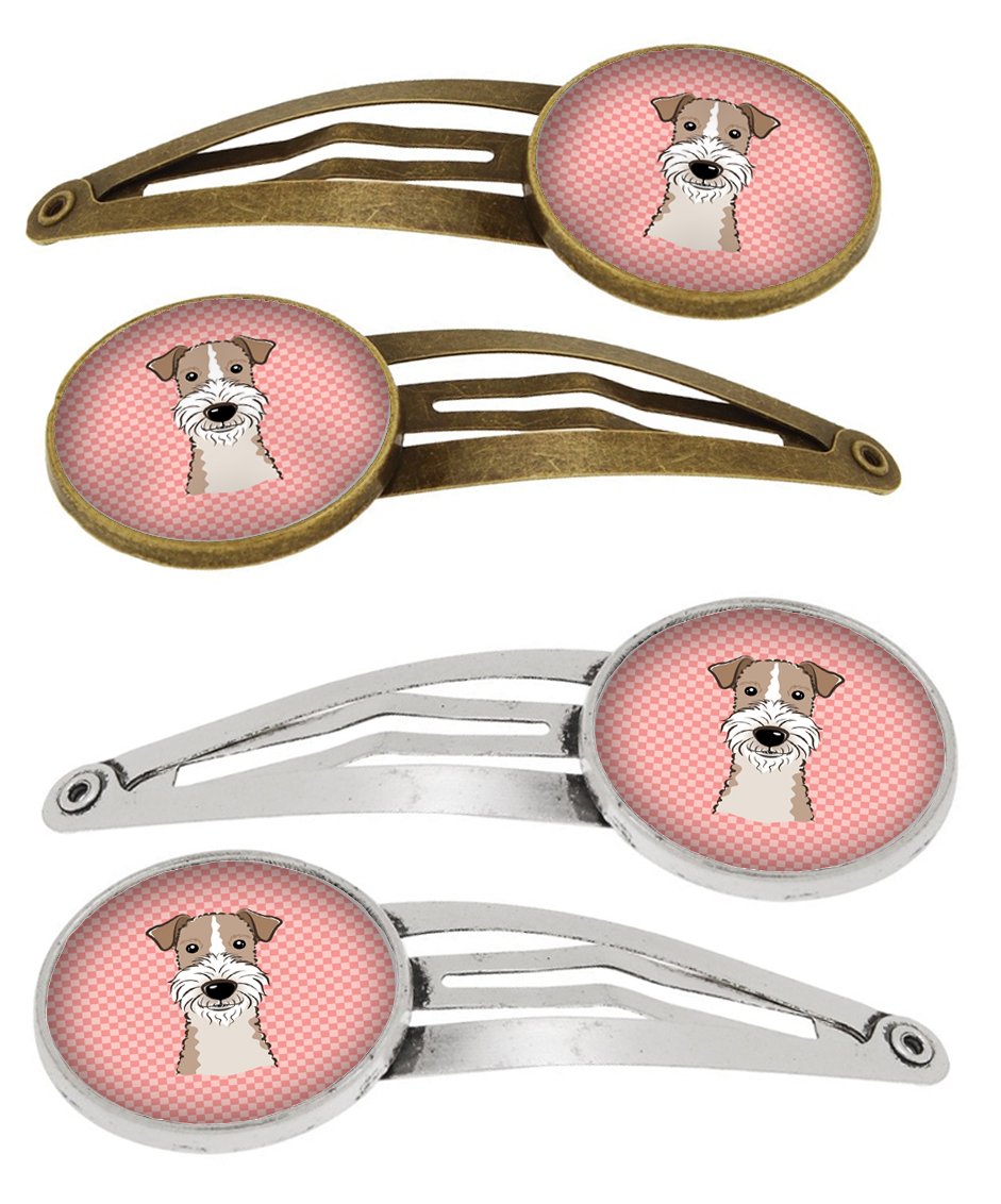 Checkerboard Pink Wire Haired Fox Terrier Set of 4 Barrettes Hair Clips BB1247HCS4 by Caroline's Treasures