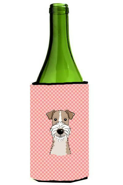Checkerboard Pink Wire Haired Fox Terrier Wine Bottle Beverage Insulator Hugger BB1247LITERK by Caroline's Treasures