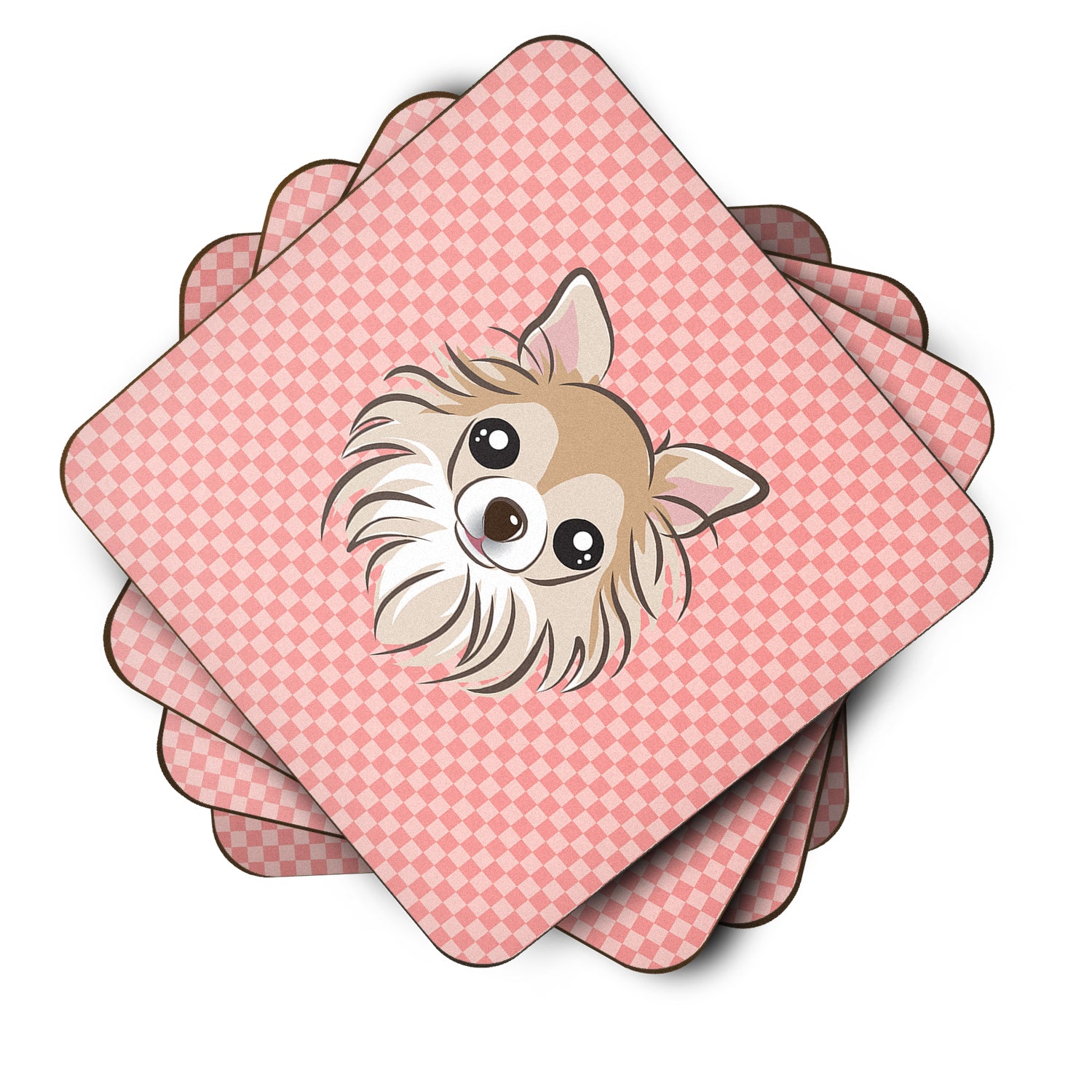 Set of 4 Checkerboard Pink Chihuahua Foam Coasters BB1251FC - the-store.com