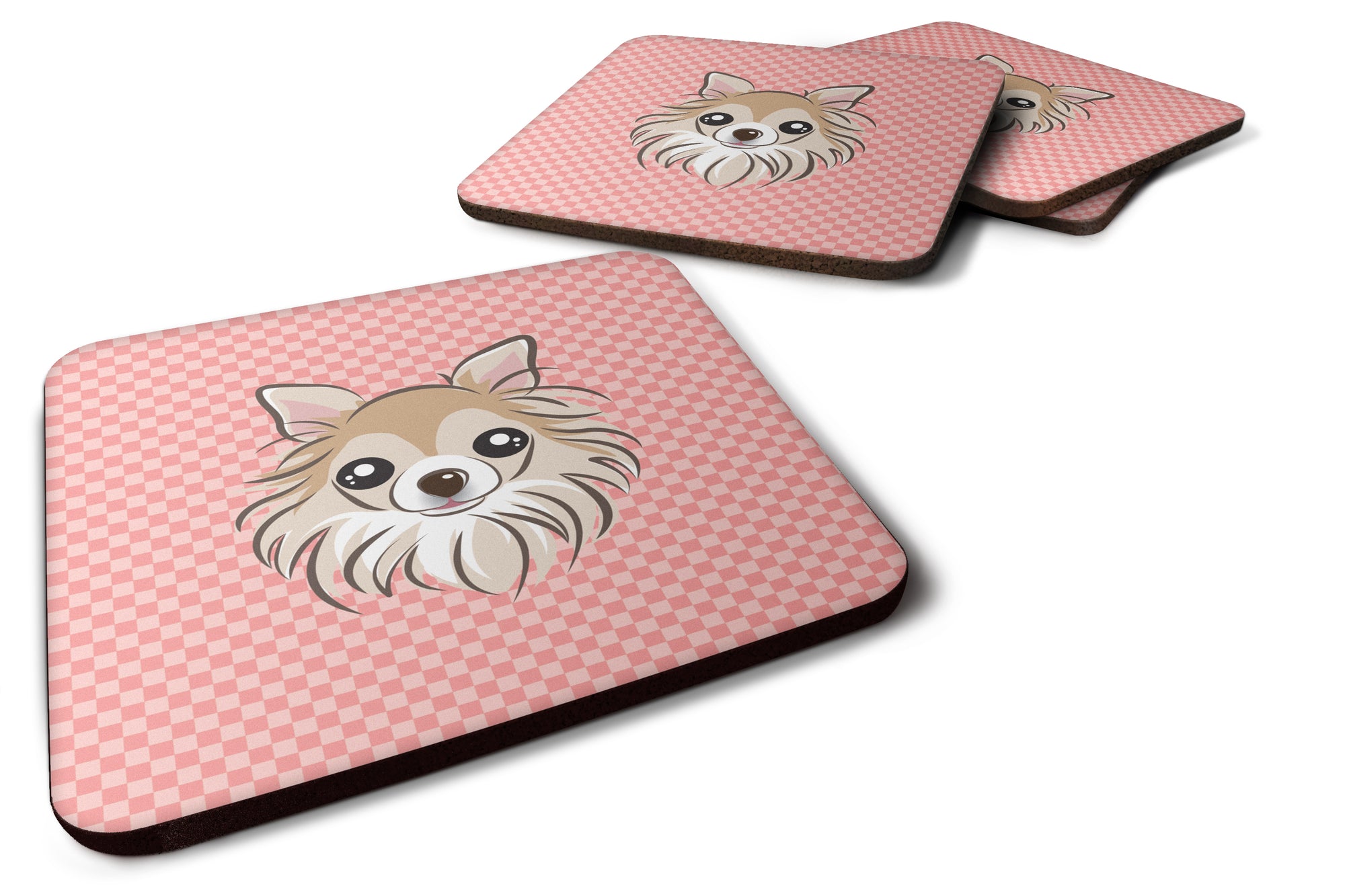 Set of 4 Checkerboard Pink Chihuahua Foam Coasters BB1251FC - the-store.com