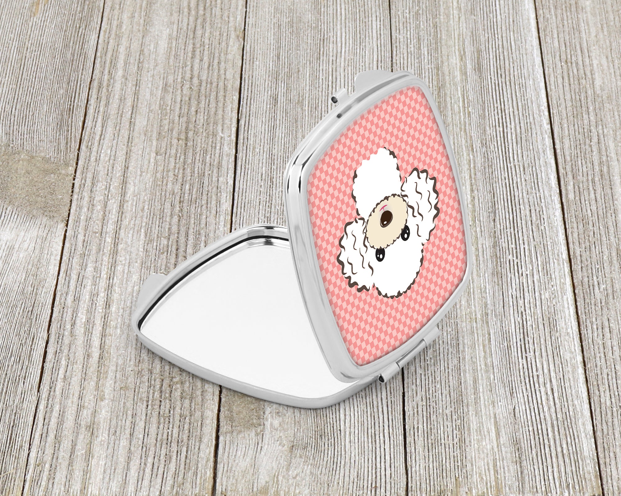 Checkerboard Pink White Poodle Compact Mirror BB1257SCM