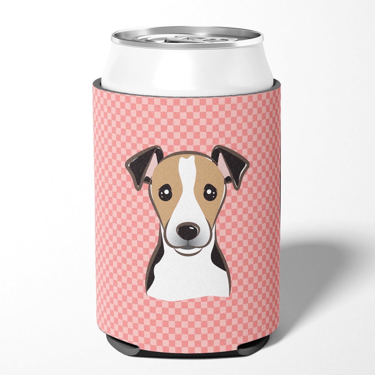 Checkerboard Pink Jack Russell Terrier Can or Bottle Hugger BB1261CC.