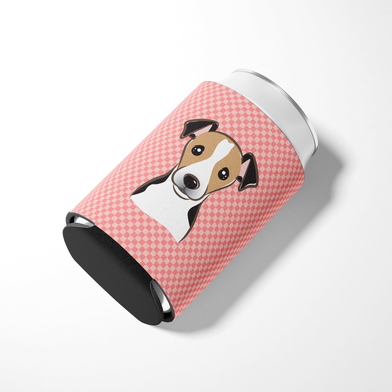 Checkerboard Pink Jack Russell Terrier Can or Bottle Hugger BB1261CC.