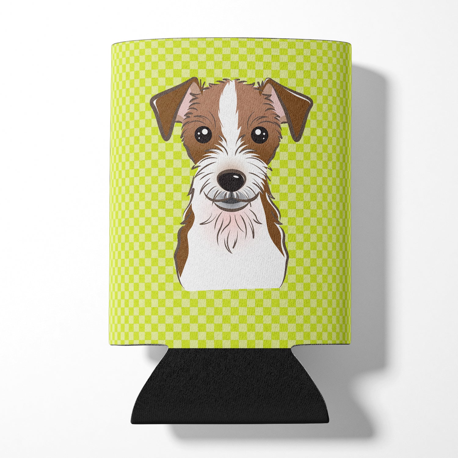 Checkerboard Lime Green Jack Russell Terrier Can or Bottle Hugger BB1264CC.