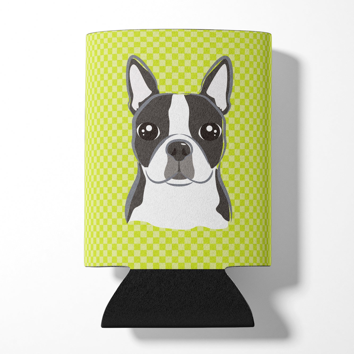 Checkerboard Lime Green Boston Terrier Can or Bottle Hugger BB1265CC.