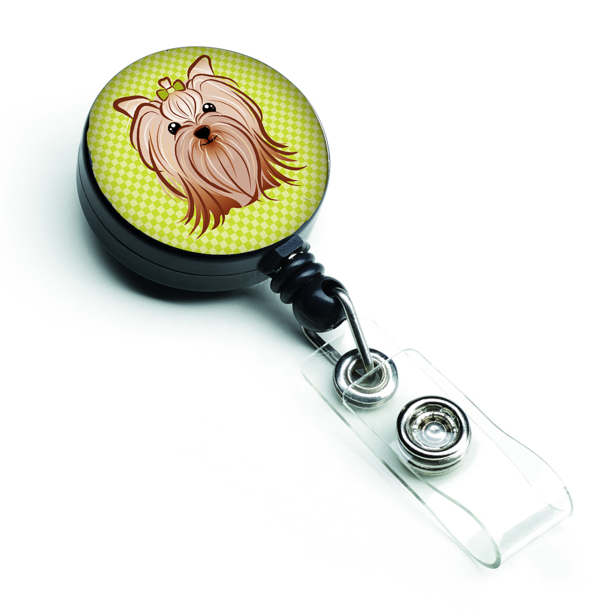Checkerboard Lime Green Yorkie Yorkshire Terrier Retractable Badge Reel BB1266BR.