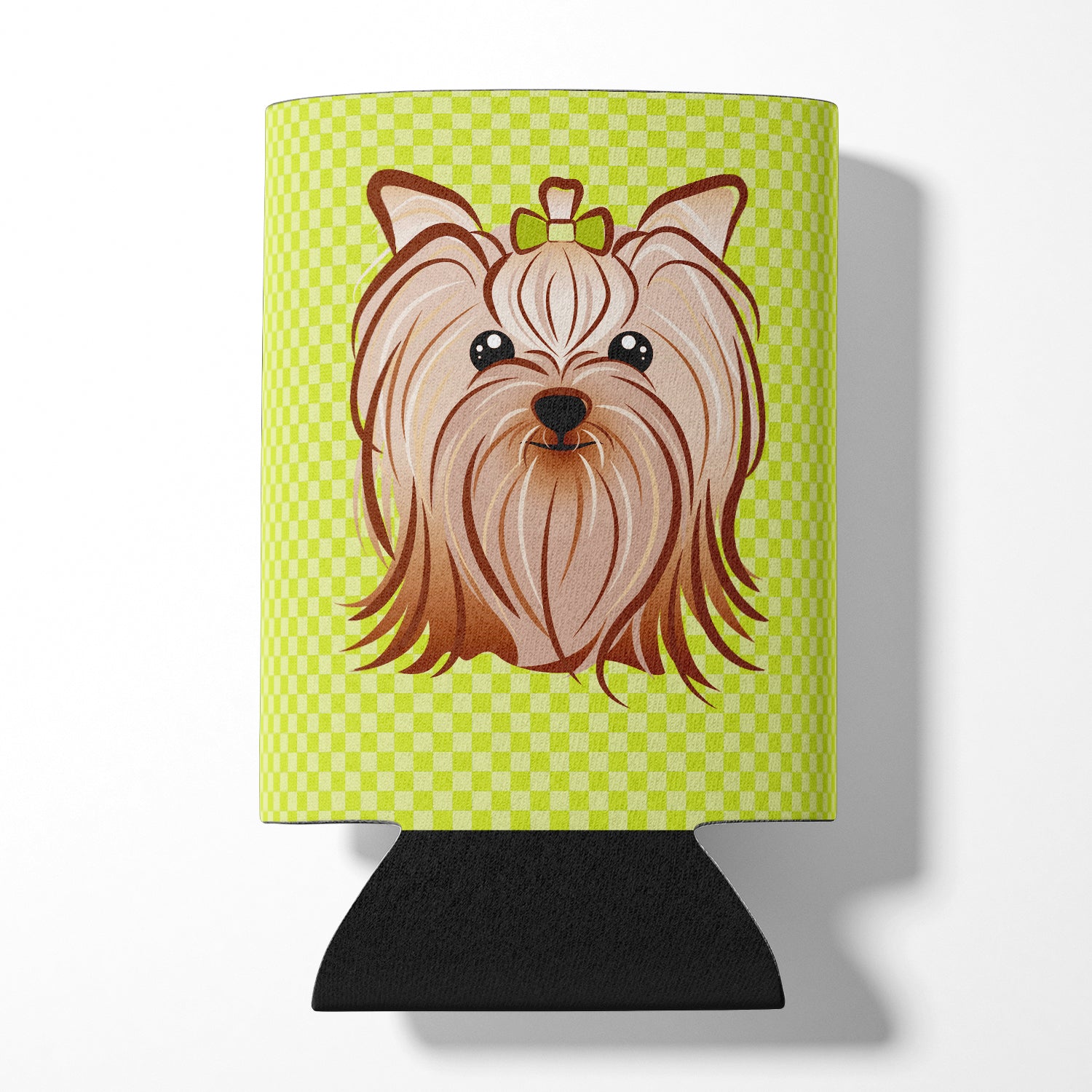 Checkerboard Lime Green Yorkie Yorkshire Terrier Can or Bottle Hugger BB1266CC.