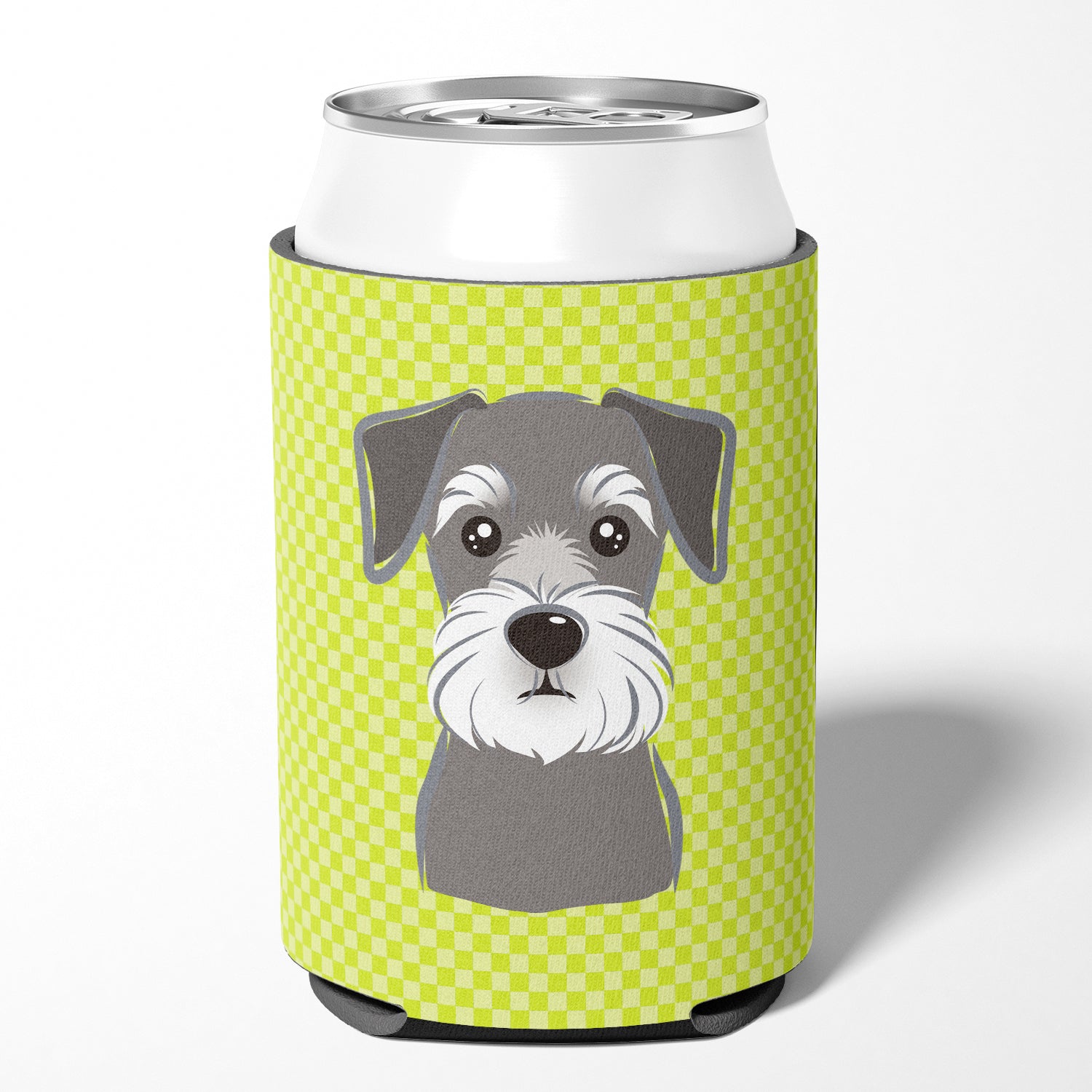 Checkerboard Lime Green Schnauzer Can or Bottle Hugger BB1268CC.