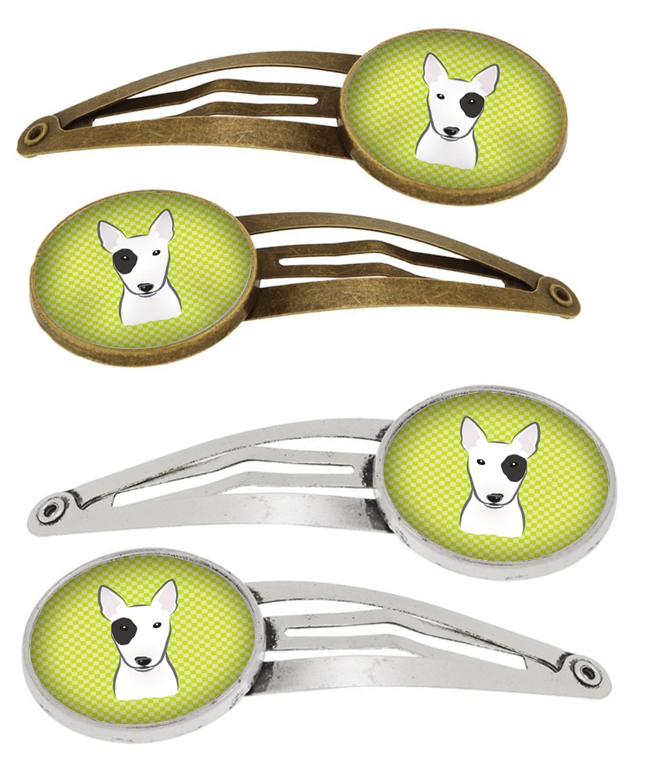 Checkerboard Lime Green Bull Terrier Set of 4 Barrettes Hair Clips BB1271HCS4 by Caroline's Treasures