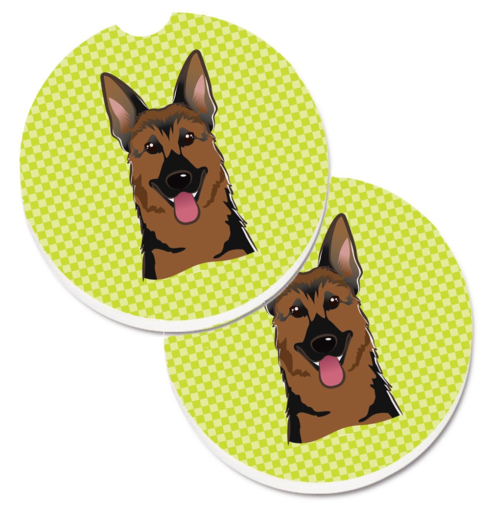 Checkerboard Lime Green German Shepherd Set of 2 Cup Holder Car Coasters BB1273CARC by Caroline's Treasures