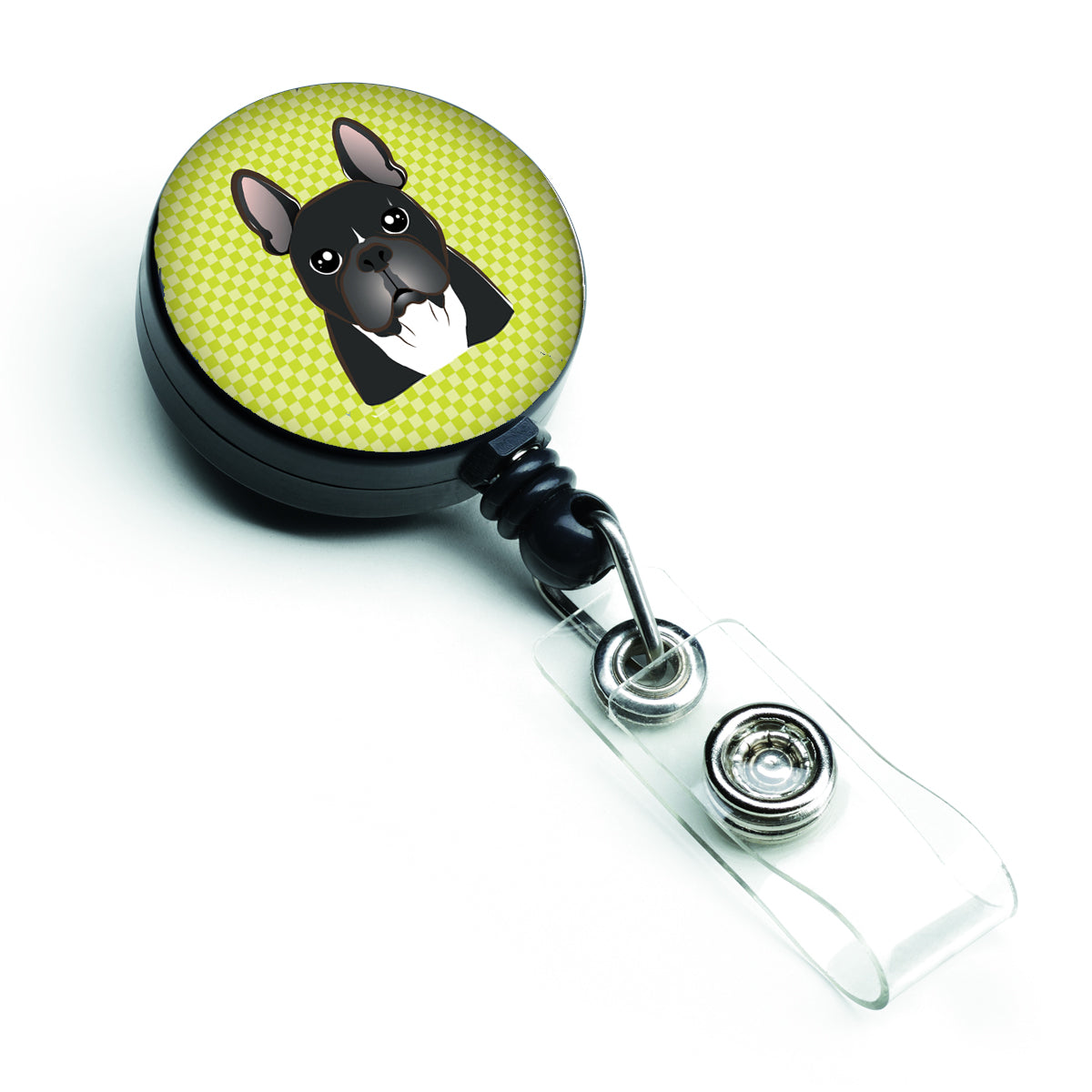 Checkerboard Lime Green French Bulldog Retractable Badge Reel BB1289BR.