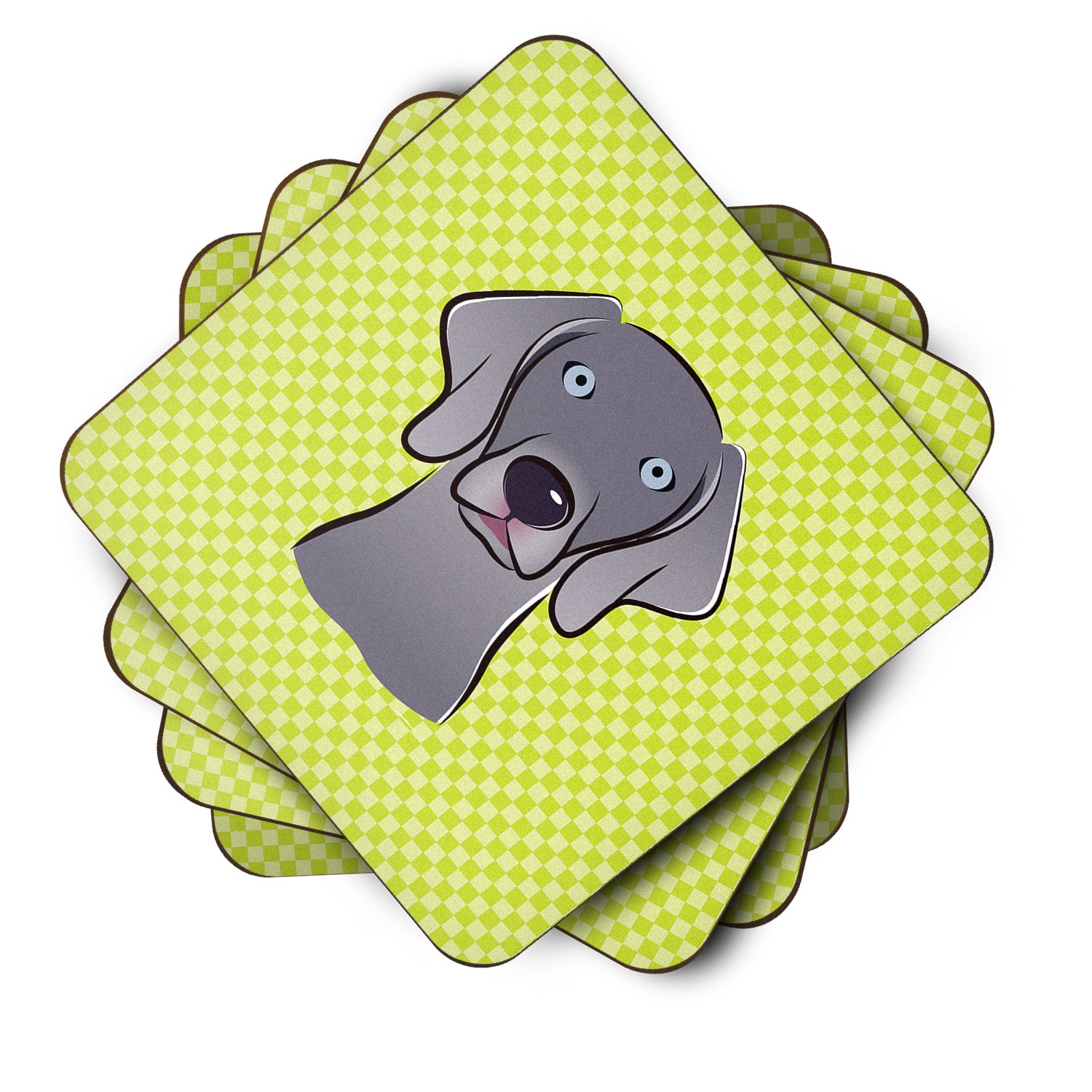 Set of 4 Checkerboard Lime Green Weimaraner Foam Coasters BB1293FC - the-store.com