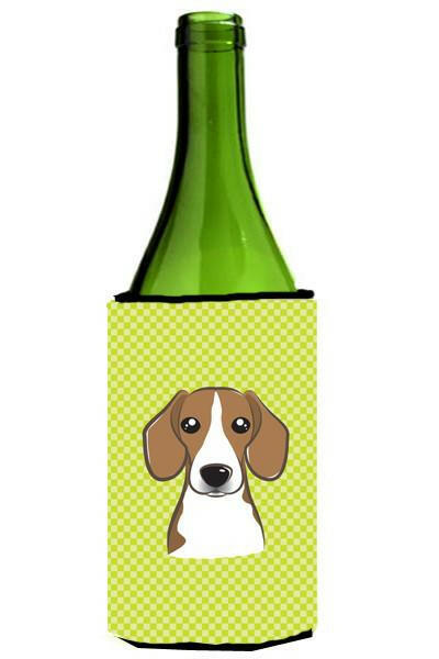 Checkerboard Lime Green Beagle Wine Bottle Beverage Insulator Hugger BB1301LITERK by Caroline's Treasures