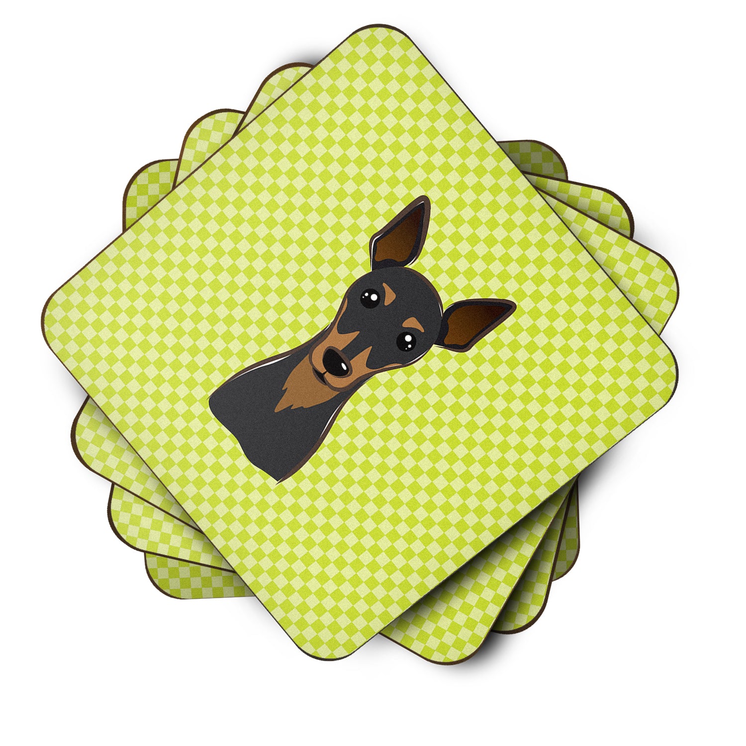 Set of 4 Checkerboard Lime Green Min Pin Foam Coasters BB1302FC - the-store.com
