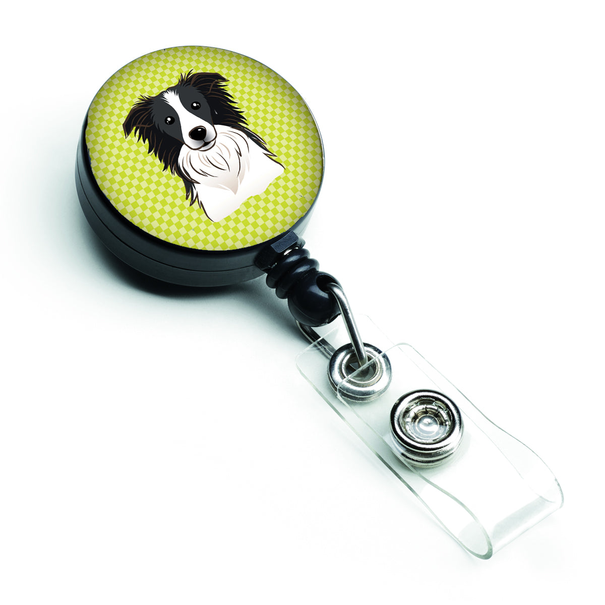 Checkerboard Lime Green Border Collie Retractable Badge Reel BB1303BR.