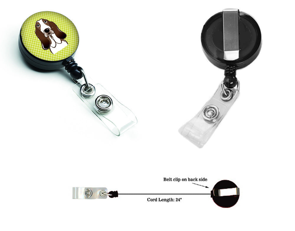 Checkerboard Lime Green Basset Hound Retractable Badge Reel BB1305BR.