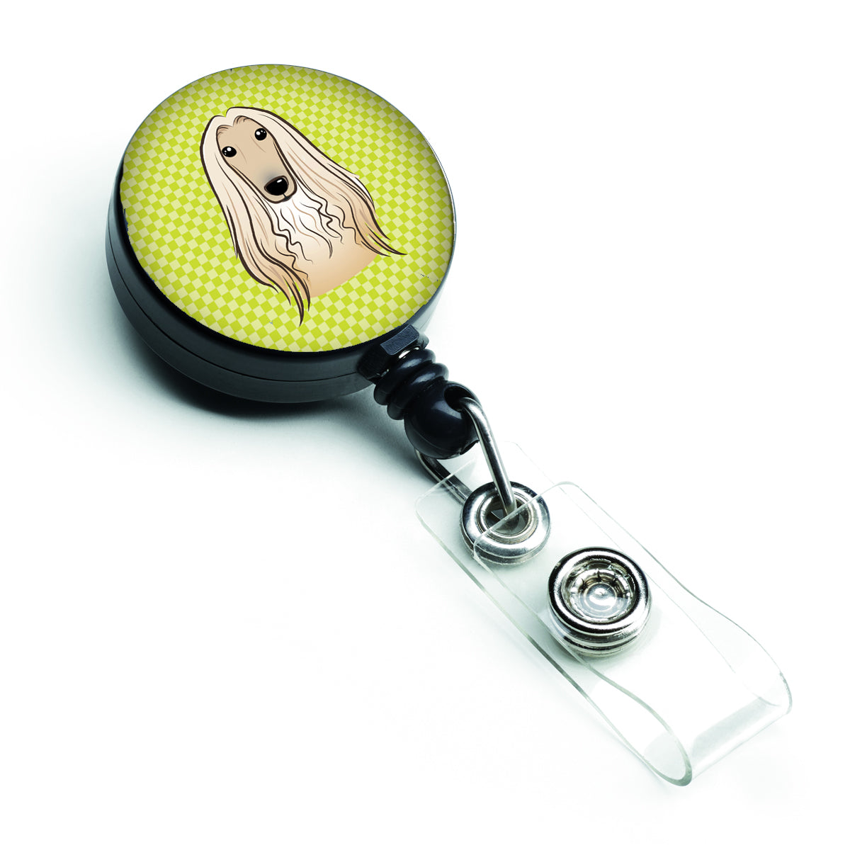 Checkerboard Lime Green Afghan Hound Retractable Badge Reel BB1306BR.
