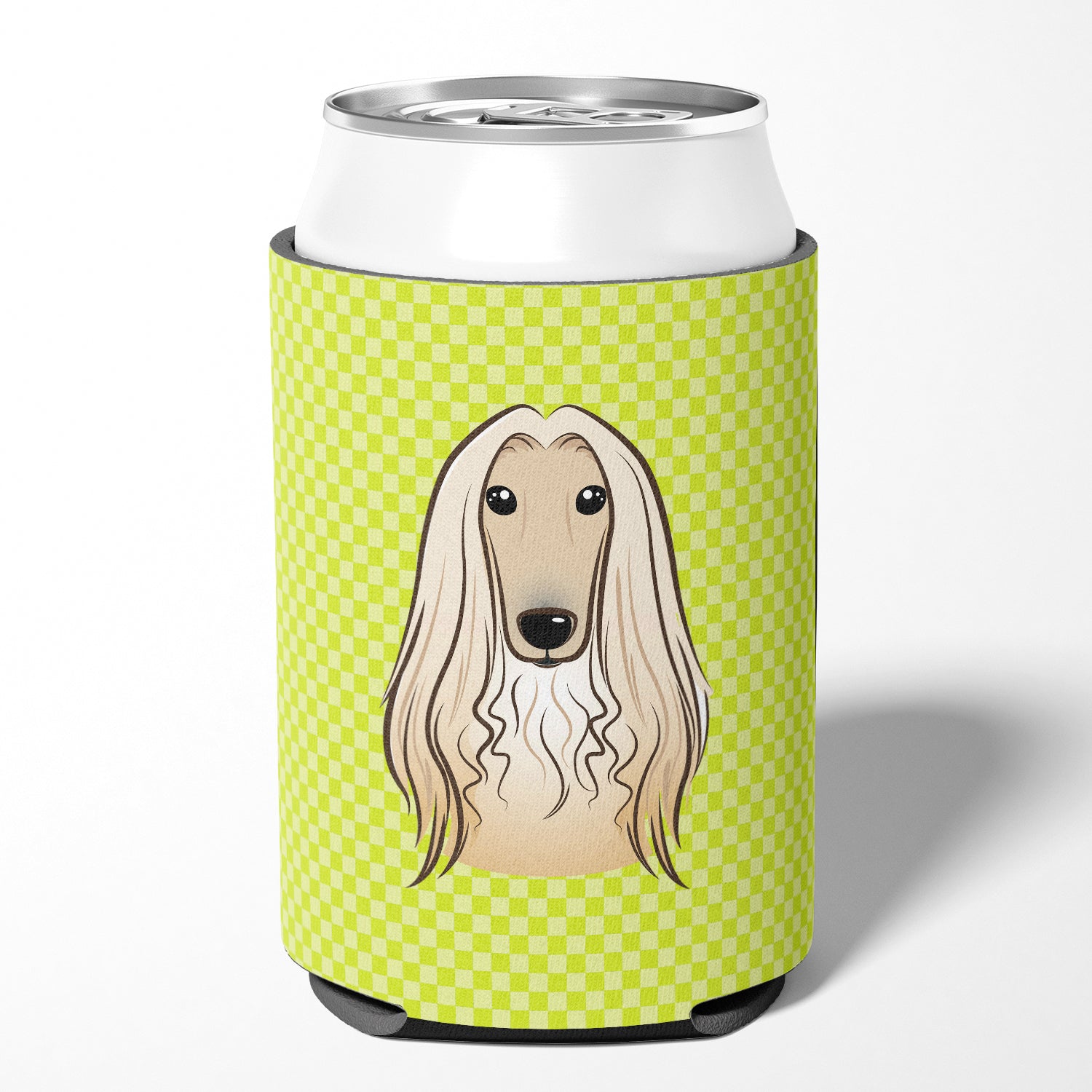 Checkerboard Lime Green Afghan Hound Can or Bottle Hugger BB1306CC.