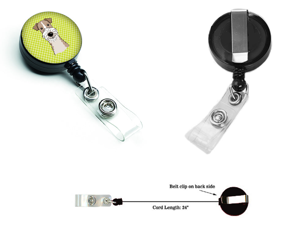 Checkerboard Lime Green Wire Haired Fox Terrier Retractable Badge Reel BB1309BR.