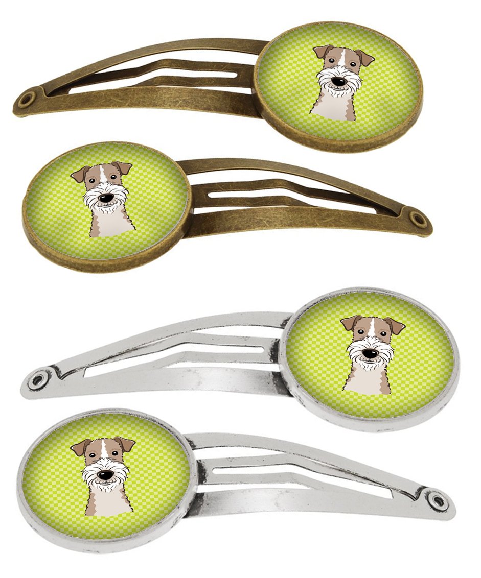 Checkerboard Lime Green Wire Haired Fox Terrier Set of 4 Barrettes Hair Clips BB1309HCS4 by Caroline's Treasures
