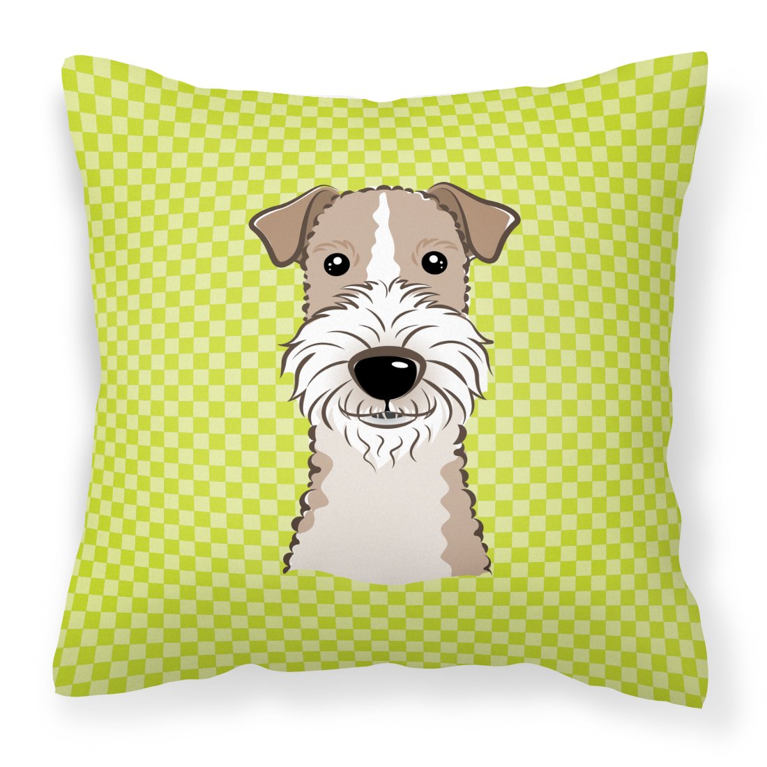 Checkerboard Lime Green Wire Haired Fox Terrier Canvas Fabric Decorative Pillow by Caroline's Treasures