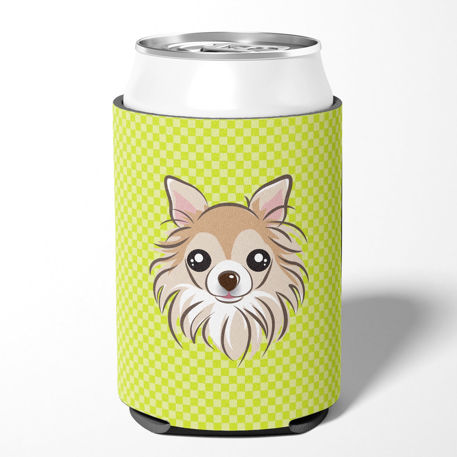 Checkerboard Lime Green Chihuahua Can or Bottle Hugger BB1313CC.