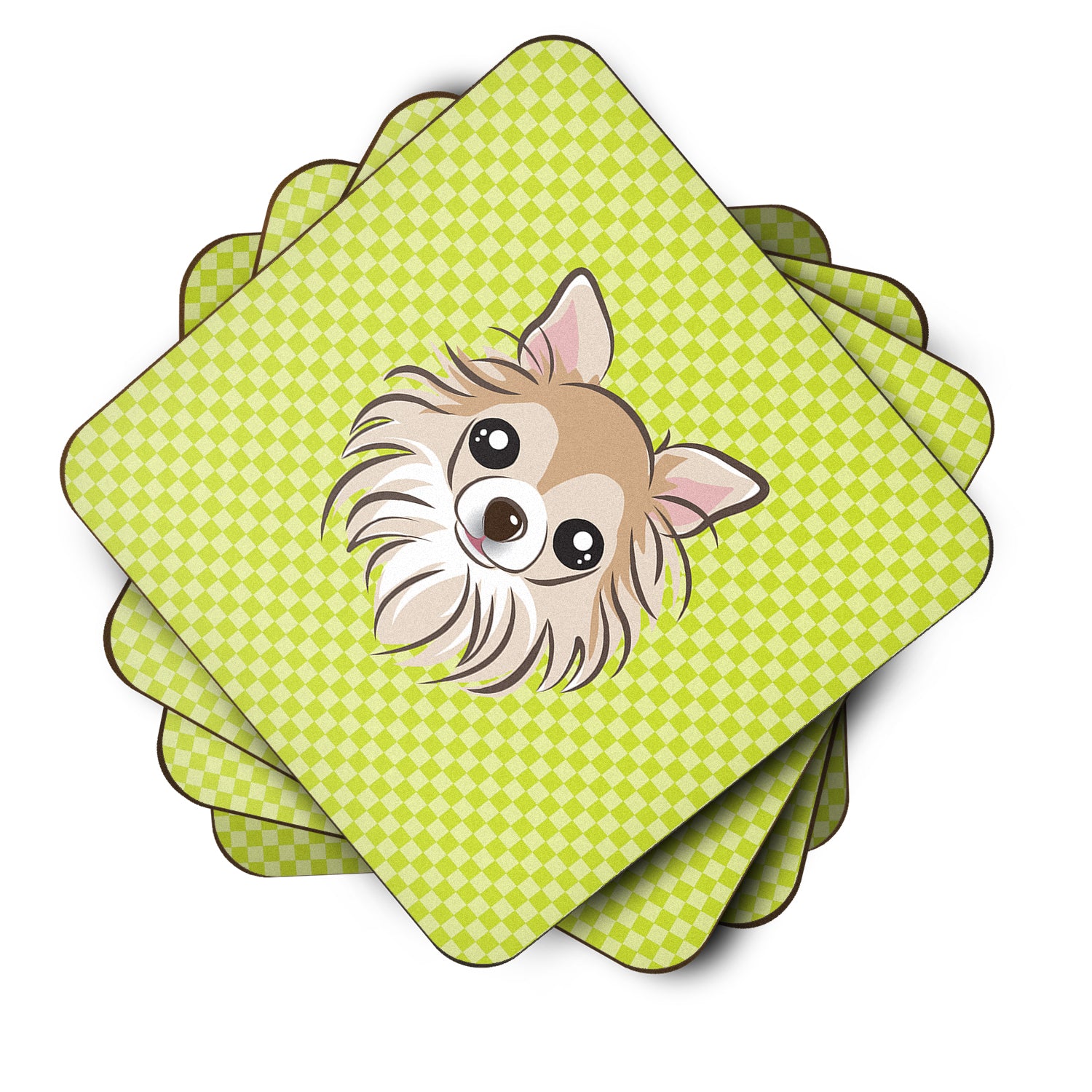 Set of 4 Checkerboard Lime Green Chihuahua Foam Coasters BB1313FC - the-store.com
