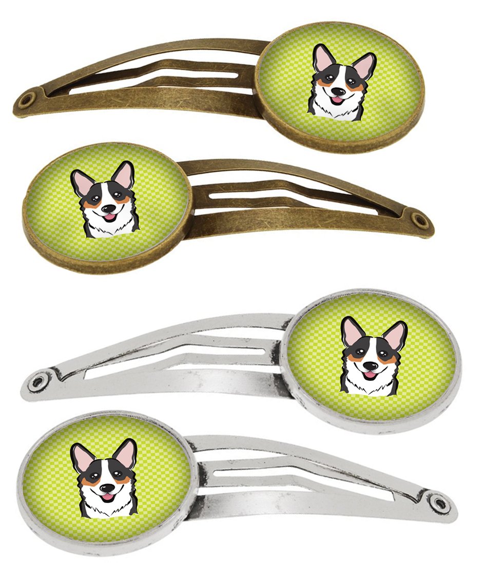 Checkerboard Lime Green Corgi Set of 4 Barrettes Hair Clips BB1317HCS4 by Caroline's Treasures