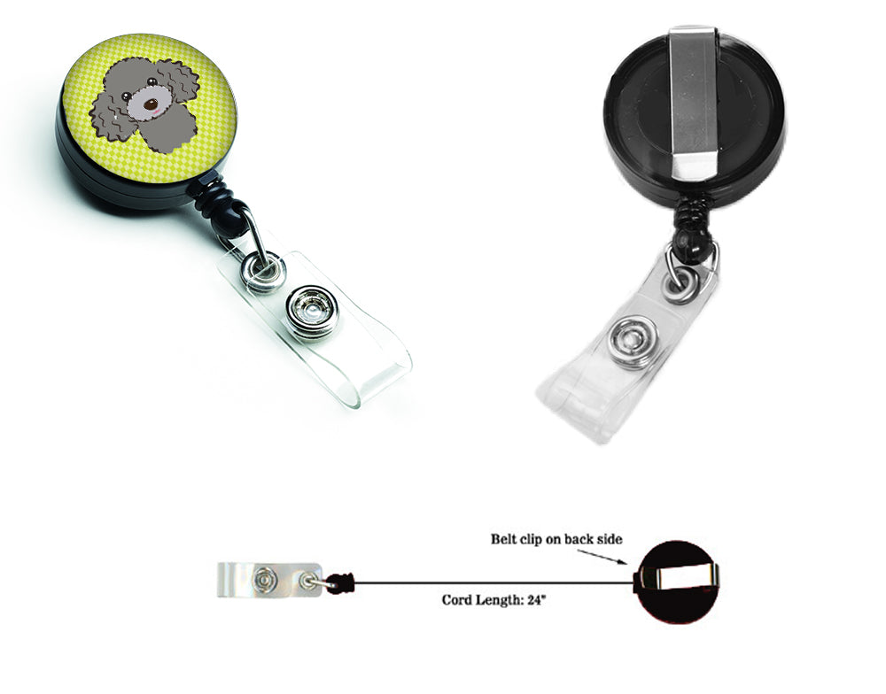 Checkerboard Lime Green Silver Gray Poodle Retractable Badge Reel BB1321BR.