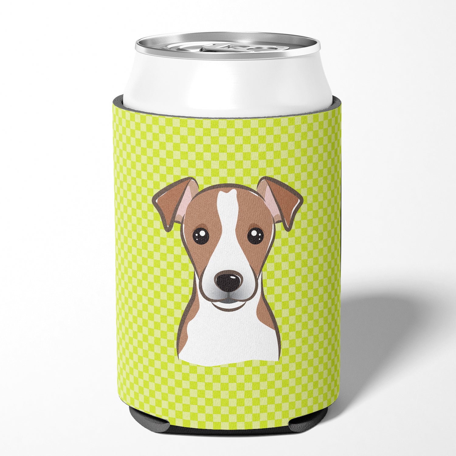 Checkerboard Lime Green Jack Russell Terrier Can or Bottle Hugger BB1322CC.