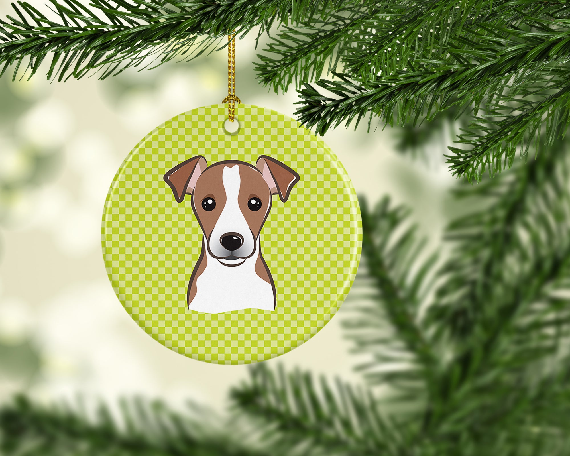 Checkerboard Lime Green Jack Russell Terrier Ceramic Ornament BB1322CO1 - the-store.com
